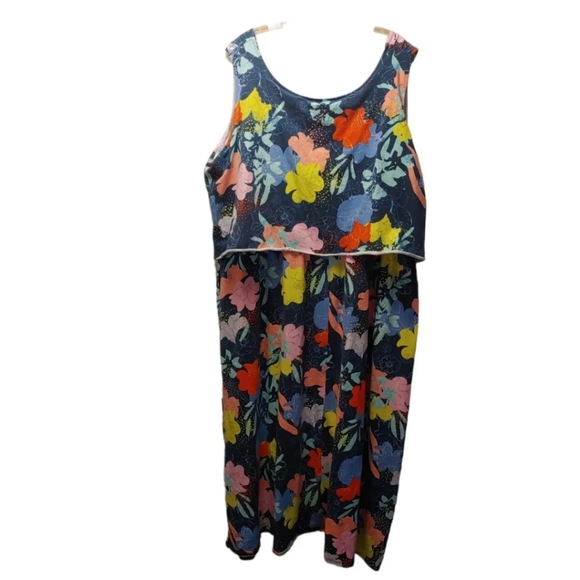 Woman Within Floral Blue Tank Overlay Maxi Dress Pockets Spring Plus Sz 26/28W - Picture 3 of 6